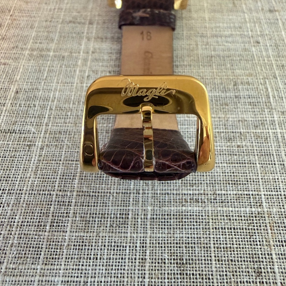 Bruno Magli Gold-Tone Rectangular Watch with Brown Leather Strap - Picture 7 of 7